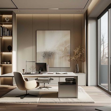 12+ Minimalist Study Furniture Ideas for a Clutter-Free Space • 333k+ Inspiring Lifestyle Ideas & Images Small Office Lobby, Minimalist Study Room, Office Room Interior Design, Minimalist Office Design, Minimal Workspace, Inspiring Lifestyle, Working Room, Architecture Portfolio Design, Study Furniture