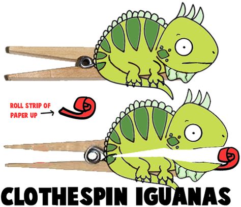 How to Make Clothespin Iguanas Iguana Crafts For Preschoolers, Iguana Handprint Craft, Clothespin Dinosaur Craft, Clothes Pin Alligator Craft, Clothespin Crocodile, Lizard Craft, Chameleon Craft, Rainforest Crafts, Mixed Up Chameleon