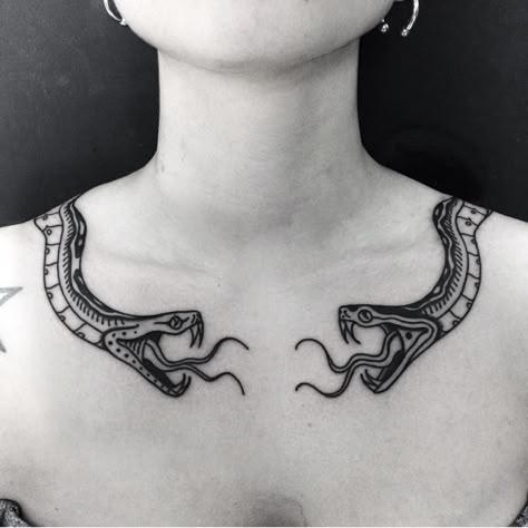 Snake Tattoos Around Neck, Snake Around The Neck Tattoo, Snake With Two Heads Tattoo, Snake Collar Tattoo, Snake On Neck Tattoo, Snake Neck Tattoo Women, Neck Tattoo Snake, Neck Snake Tattoo, Snake Around Neck Tattoo