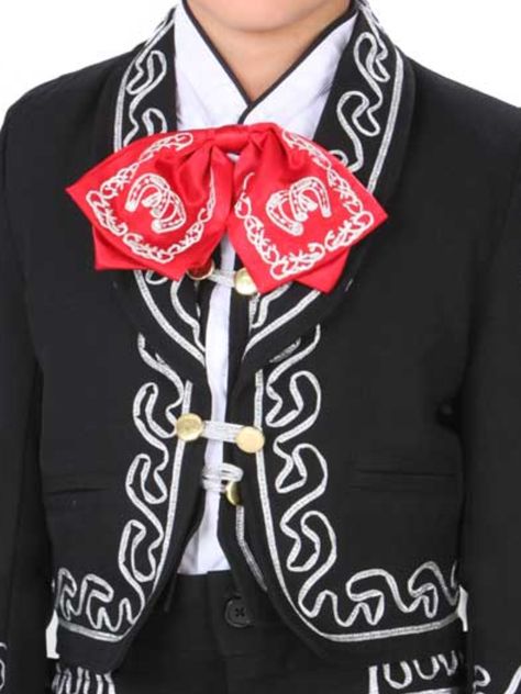 DESCRIPCION: Kid's Black/White/Red Embroidered Charro Suit 'El General' ID: 34262 Tipo: Traje Charro Estilo: Bordado Marca: El General Material: 100% Poliester Corrida USA: 4 - 8 Mexican Mariachi Outfit, Mariachi Outfit, Charro Suit, Crissy Doll, Rodeo Boots, Father Son Shirts, Western Women, Baby Boots, Suit Style