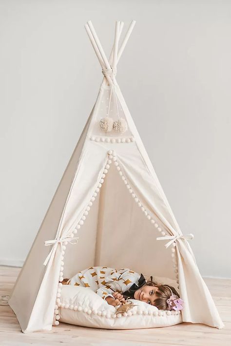 Nursery Décor and Wallpaper | Kids Wall Art | AnthroLiving Indian Teepee, Childrens Teepee, Large Floor Cushions, Tipi Tent, Kids Teepee, Kids Teepee Tent, Beautiful Front Doors, Aspen Wood, Wooden Poles