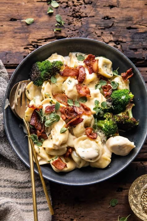 Creamy Bacon Tortellini with Charred Broccoli | halfbakedharvest.com Bacon Tortellini, Bacon And Broccoli, Charred Broccoli, Half Baked Harvest Recipes, White Sauce Pasta, Homemade Ravioli, Italian Recipe, Harvest Recipes, Half Baked