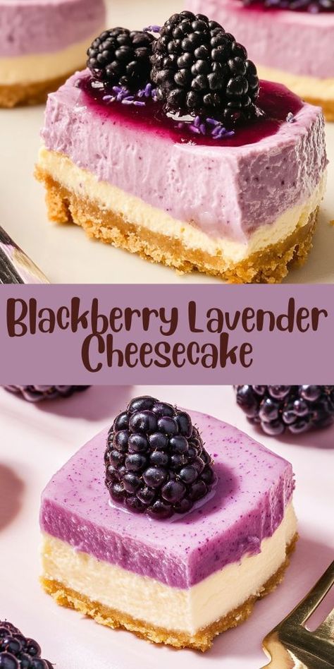 Treat yourself to a sophisticated and floral twist with this Blackberry Lavender Cheesecake! 🍇🌸 Creamy cheesecake infused with delicate lavender and topped with sweet blackberries makes for a stunning and unique dessert. Perfect for special occasions, brunch, or when you want to impress your guests with something extraordinary. 👉 Save this Pin and bake a beautiful lavender-infused cheesecake! #BlackberryLavender #LavenderCheesecake #UniqueDesserts #CheesecakeRecipes #SpecialOccasionDesserts Lavender Cheesecake, Blackberry Lavender, Quick Treats, Quick Easy Desserts, Easy To Make Desserts, Unique Desserts, Cheesecake Bites, Creamy Cheesecake, Quick Desserts