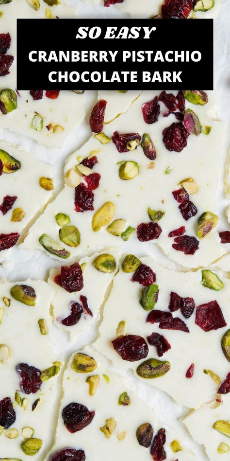 My Cranberry and Pistachio White Chocolate Bark is an ideal addition to your Christmas menu. It contains just three ingredients and is quickly and easily made. As well, you don’t need to be a skilled cook to make this spectacular confectionery; if you can melt chocolate you can make this festive Bark. Cranberry Bark, White Chocolate Cranberry Pecan Bark, White Chocolate Bark Christmas, Pistachio Cranberry Bark, Christmas Bark Pistachio Cranberry, How To Make Chocolate Bark, Pistachio Chocolate Bark, White Chocolate Cranberry Bark, Pistachio Cranberry Almond Bark