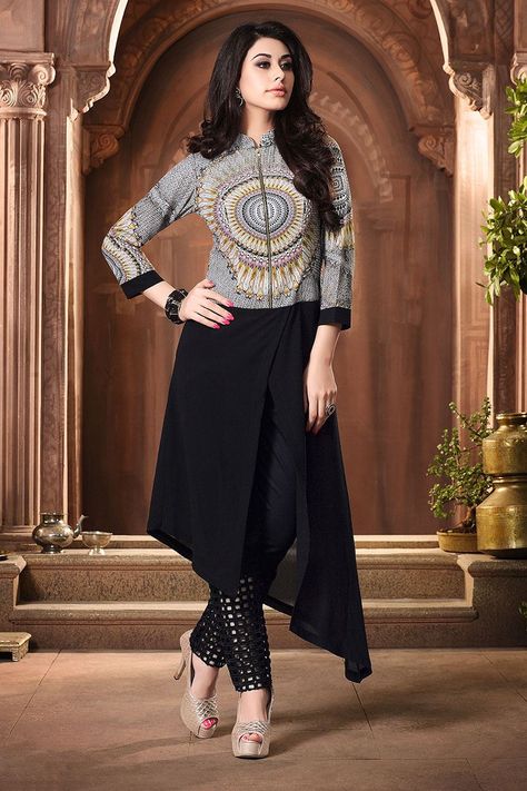 Stand Color Kurti Design, Feeding Kurtis, Short Kurtas, Kurtis Indian, Feeding Dresses, Printed Kurti Designs, Indian Kurtis, Navy Gown, Designer Kurti Patterns