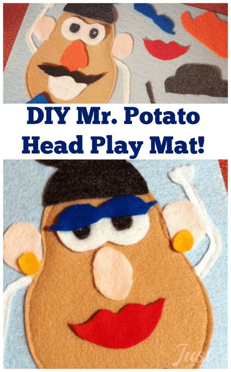 This little felt Mr. Potato Head play mat craft is a great quiet book project for travel or whenever you need to keep little hands (quietly) occupied. We took it on a road trip to Disney World and my son loved it! Diy Mr Potato Head, Fuzzy Wall, Felt Potato, Disney Road Trip, Felt Characters, Potato Man, Baby Book Pages, Baby Books Diy, Felt Play Mat