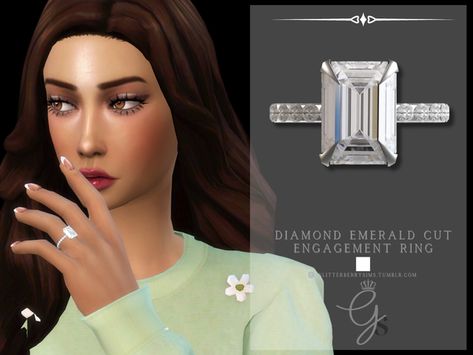 Mod Engagement Ring, Sims 4 Diamond, Diamon Ring, Sims 4 Male Clothes, Wedding Rings Emerald Cut, Emerald Cut Engagement Ring, Sims 4 Body Mods, Sims 4 Mm, The Sims 4 Download