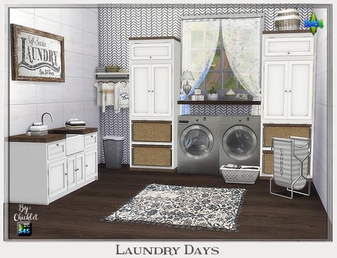 TS4: Laundry Days Laundry Room Sims 4 Cc Furniture Laundry, Sims 4 Laundry Room, Laundry Room Layout, Sims 4 Blog, Die Sims 4, Free Sims, Sims 4 House Design, Casas The Sims 4, Sims Building