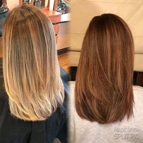 Babylights Before And After, Blonde To Brunette Before And After, Brunette To Blonde Before And After, Before And After Blonde, Brown Hair Korean, Perfect Balayage, Dolly Hair, Blonde To Brunette, Hair Caramel