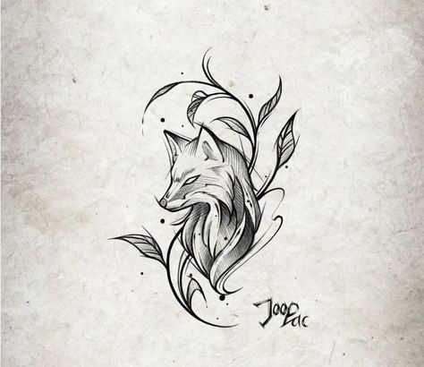 Fox Sketch Tattoo, Black And White Fox Tattoo, Small Wolf Tattoo For Women, Kitsune Fox Tattoo, Fox Tatoos, Tattoo Ideas Music, Fox Tattoo Sketch, Fox Tattoo Ideas, Tattoo Unicorn