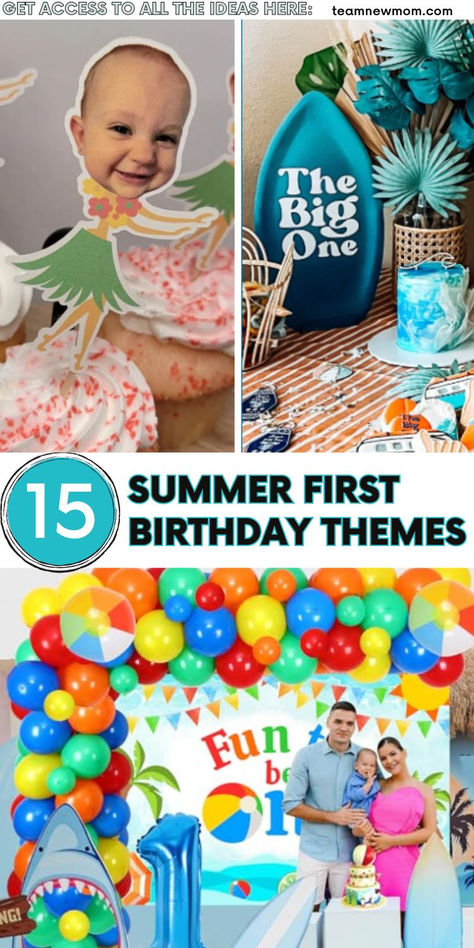 1st birthday theme summer Outside First Birthday Party, 1st Birthday Summer Theme, Summer First Birthday Party Boy, First Birthday Boy Themes Summer, Summer First Birthday Party Girl, Summer First Birthday Theme, Summer 1st Birthday Party Ideas, Birthday Summer Theme, Summer First Birthday Party