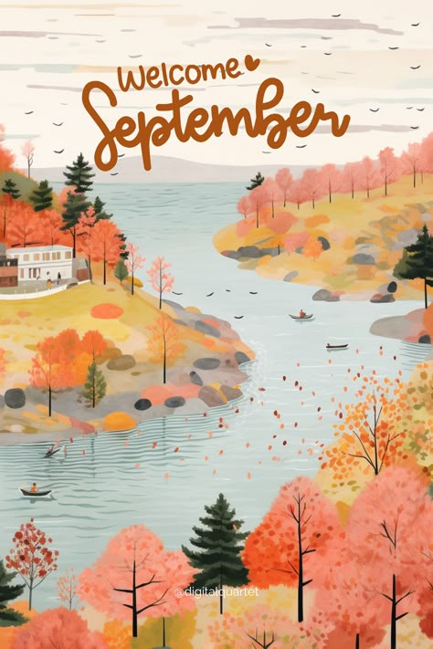 Hello September! Digital Quartet presents Autumn Phone Aesthetic Wallpapers Collection. Don't forget to follow us for more, and make your phone screen fit right into the season! #wallpaper #lockscreen #screenlock #digitaldownload #background #phonebackground #fall #autumn #september #fallaesthetics #aestheticwallpaper #cutewallpapers #phoneart #iphonebackground #instantdownload Hello September Illustration, Fall Wallpaper Aesthetic September, September Phone Background, Hello Autumn Illustration, September Wallpaper Backgrounds, Hello September Wallpapers, Fall Lockscreen Iphone, Hello Autumn Wallpaper, September Wallpaper Iphone