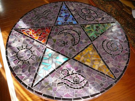 Witchy Mosaic, Kitchen Garden Ideas, Mosaic Walkway, Bead Mosaic, Mosaic Tray, Mosaic Stepping Stones, Pagan Crafts, Mosaic Table Top, Witches Altar