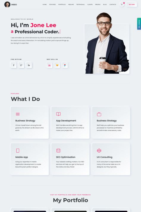 InBio is a minimalist and elegant WordPress theme designed for personal portfolios and resumes. With its clean and simple design, InBio allows users to showcase their work and experience in a professional and stylish manner. The theme includes a range of features, such as customizable sections, social media integration, and a contact form, that make it easy to create a personalized portfolio or resume website. InBio is also fully responsive, ensuring that your site will look great on any device. Contact Form Web Design, Simple Portfolio Design, Personal Portfolio Website Design, Resume Website, Portfolio Resume, Portfolio Website Design, Simple Resume, Portfolio Site, Portfolio Web Design