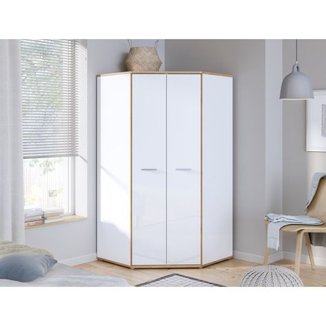 Bless international Manufactured Wood Armoire & Reviews | Wayfair Standalone Closet, Corner Armoire, Corner Dresser, Closet Corner, Armoire D'angle, Room Concept, Corner Wardrobe, Wood Armoire, Daybed Mattress