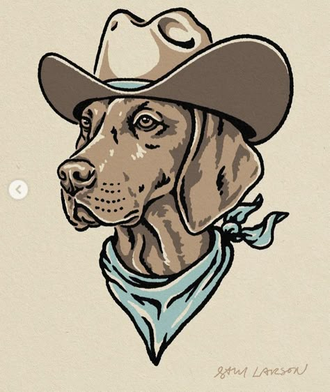 Dog With Cowboy Hat Tattoo, Cowboy Dog Tattoo, Country Drawings, Cowboy Hat Drawing, Sam Larson, Cowboy Hat Tattoo, Cowboy Tattoo, Cowboy Tattoos, Traditional Tattoo Designs