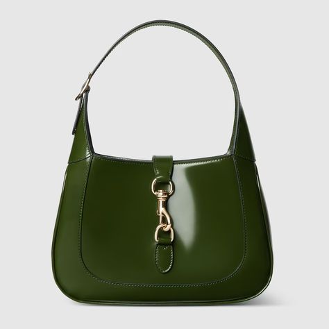 Gucci Jackie small shoulder bag in dark green leather | GUCCI® US Vintners Daughter, Green Handbag, Gucci Gucci, Small Shoulder Bag, Green Bag, Green Leather, Fast Fashion, Gucci Jackie Bag, Gucci Bag