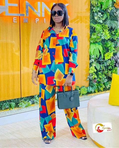 Shirt And Palazzo Outfit Nigeria, Palazzo Trouser And Top For Ladies, 2pcs Trouser And Top, Tops For Palazzo Pants Classy, Palazzo Trouser And Top, Palazzo And Top, Trouser And Top For Ladies, African Print Jumpsuit, Stylish Naija