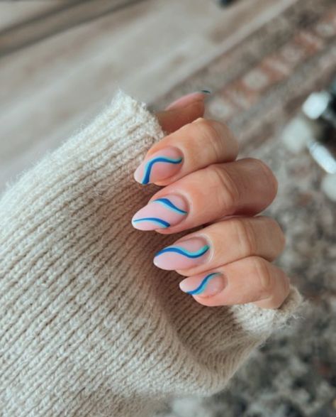 Cute Line Nail Designs, nail line art, nail designs with lines, nails with lines, simple nail art, nail ideas with lines, geometric nail designs, geometric nails Nails Neon Blue, Neon Blue Nails, Line Nail Designs, Nail Art Paint, Biab Nails, Neon Nail Art, Quick Nail Art, Swirl Nails, Nails Neon