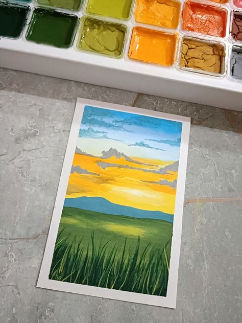 Gouache landscape gouache painting ideas Guache Easy Painting, Simple Gouache Painting Ideas, Gouche Painting Beginners, Gouache Simple, Gouche Painting Ideas Easy, Simple Gouache Painting, Easy Gouache Painting Ideas, Easy Gouache Painting, Gouache Painting Ideas