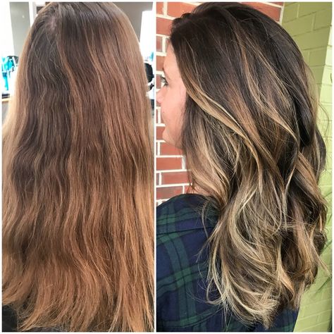 MAKEOVER: Brassy To Bronde - Hair Color - Modern Salon Irish Cream Hair Color, Brassy Highlights, Brassy Hair, Bronde Balayage, Bronde Hair, Brown Hair Dye, Brunette Highlights, Hair Color Highlights, Brown Hair With Highlights