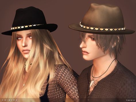 sims 4 cc // custom content accessories // The Sims Resource // #sims4 #sims4cc //  toksik - Chimera Hat // cowboy hat Sims 3 Cc Clothes, Los Sims 4 Mods, Sims 4 Piercings, Cc Hats, Sims 4 Cc Shoes, Sims 4 Cc Makeup, Sims 4 Cc Skin, Sims 4 Update, Cowboy Outfits