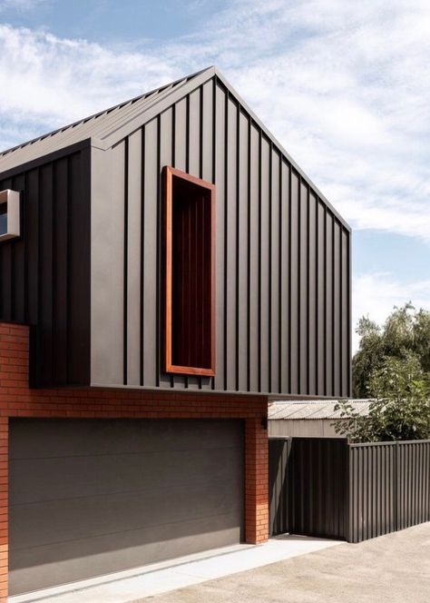 Dark Colour Palette, House Cladding, Be A Light, Modern Garage, Modern House Facades, Exterior Cladding, Modern Barn, Custom Home Designs, Light Bright