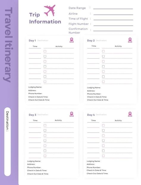 7 Day Travel Itinerary Template, Printable Travel Planner, Trip Information, Travel Itinerary, Plan Travel, Vacation Planner Template, Plan - Etsy Canada Travel Agenda Template, Travel Planner Template Excel, Itinary Travel Template, Vacation Itinerary Template Free, Where You Can Touch Template, Trip Itenary Template, Vacation Itenary Template, Itenerary Travel Template, Travel Itinerary Template Printable Free