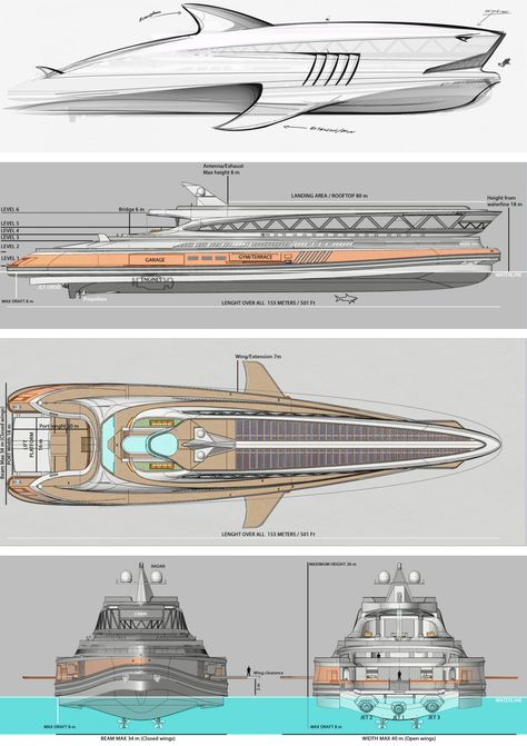 This $550 Million Concept Yacht Looks Like a Giant Shark Yacht Design Concept, Concept Yacht, Futuristic Product Design, Yacht Concept, Resort Design Plan, Boat Crafts, Industrial Design Sketch, Bigger Boat, Spaceship Design