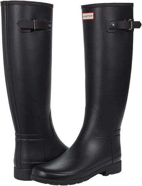 Amazon.com | HUNTER Women's Refined Tall Matte Boots, Black, 7 Medium US | Rain Footwear Hunter Refined, Matte Medium, Chic Sandals, Hunter Rain Boots, Women Hunters, Trending Sneakers, Black 7, Boots Black, Comfortable Shoes