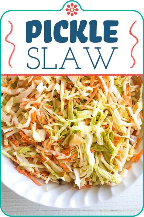 Pickled Slaw For Pulled Pork, Slaw For Pulled Pork Sandwiches, Pickle Slaw Recipe, Slaw For Pulled Pork, Pickle Slaw, Coleslaw For Pulled Pork, Vinegar Coleslaw, Bbq Chicken Sandwich, Pulled Pork Sandwiches