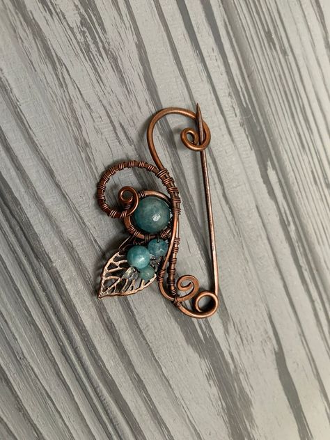 Elven Broochshawl Pinscarf Pinsweater Brooch Knitting - Etsy France Diy Wire Brooch, Wire Wrapped Brooch, Wire Wrapped Hair Pin, Copper Brooch, Copper Shawl Pin, Copper Diy, Scarf Pin, Shawl Pins, Diy Wire Jewelry