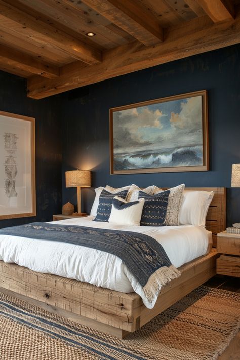 Rustic bedrooms bring the outdoors inside with natural materials and earthy hues. Use wood-panel walls, stone accents, and chunky woolen throws to create a rugged, homey feel. Boys Rustic Bedroom Ideas, Cedar Bedroom, Cabin Inspired Bedroom, Wood Accent Wall Bedroom, Wrought Iron Bed Frames, Light Wood Bed, Reclaimed Wood Bed Frame, Lodge Bedroom, Rustic Bedrooms