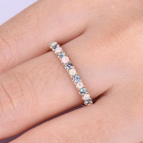 Opal Birthstone Ring, We're Engaged, Opal Wedding Band, Ring Bands, Rose Gold Plated Ring, Opal Birthstone, Opal Wedding, Yellow Engagement Rings, Alexandrite Engagement Ring