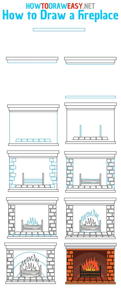 How to Draw a Fireplace Step by Step #Fireplace #Fire #Fireplacedrawing #DrawingTutorials #House #Decor #DecorDrawing How To Draw A Fireplace Step By Step, Chalk Fireplace Drawing, Fireplace Doodle, Draw A Fireplace, Fireplace Sketch, Fireplace Cards, Fireplace Step, Draw Bricks, Boy Hair Drawing