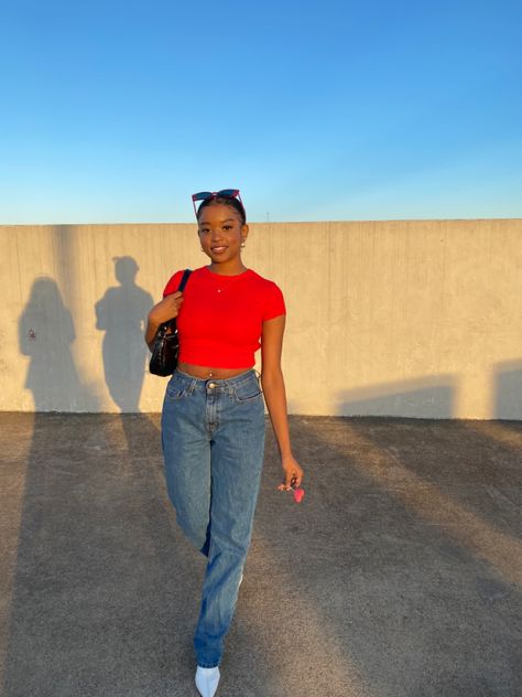 #valentines #red #croptopoutfit Valentine Jeans Outfit, Red Shirt And Jeans Outfit Casual, Red Top Jeans Outfit, Red Crop Top Outfit Jeans, Red Shirt Blue Jeans Outfit, Red Spring Outfit, Red Top Blue Jeans Outfit, Red Shirt And Jeans Outfit, Red Top And Jeans Outfit