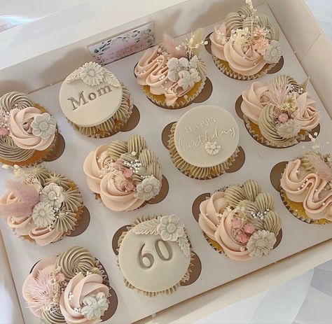 60th Cupcakes, Fondant Cake Tutorial, Bento Cakes, Spring Dessert, 60 Birthday, Floral Cupcakes, Spring Desserts, Bento Cake, Creative Birthday Cakes