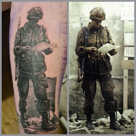 Dick Winters, Major Winters, richard winters, Dick Winters tattoo, Major Winters tattoo Ww2 Tattoo, Brothers Tattoo, Ww2 Soldiers, Band Of Brothers, Soldier, Tattoo Designs, Band, Tattoos