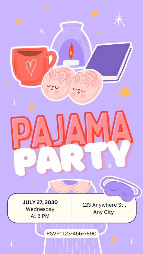 Шаблони Pajama Party Invitations, Adult Pajamas Party, Party Poster Design, Invitations Template, Pj Party, Font Combos, Light Violet, Create Your Story, A Night To Remember