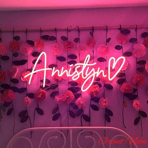 #NeonSignNames #NeonInspiration #NeonSigns #BrightIdeas Neon Sign Home Decor, Bedroom Door Decorations, Neon Signs Home, Pink Names, Neon Sign Bedroom, Personalized Neon Signs, Wedding Neon Sign, Family Name Sign, Shower Sign