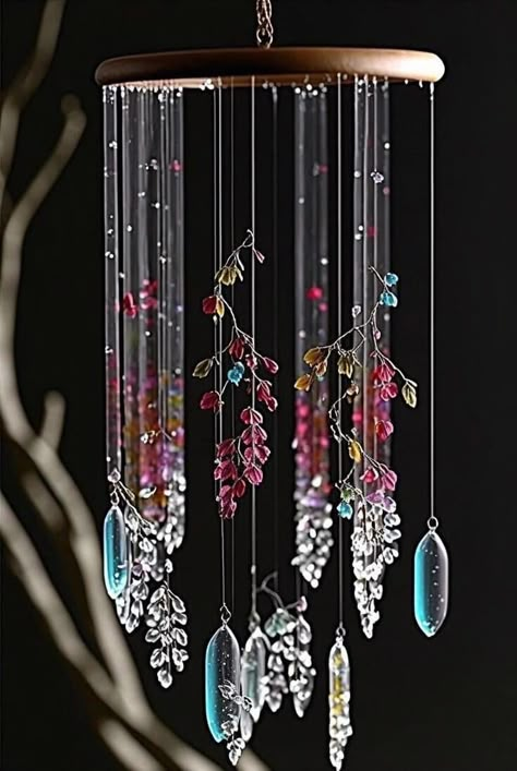 Crystal Suncatchers Diy, Wind Chimes Homemade, Suncatcher Diy, Diy Suncatchers, Diy Wind Chimes, Lovely Flowers Wallpaper, Wall Hanging Crafts, Stained Glass Suncatchers, Hanging Crystals