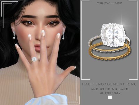 A white diamond engagement ring set in gold with gold wedding band Sims Engagement Ring, Sims 4 Cc Wedding Rings, Sims 4 Engagement Ring Cc, Wedding Ring Exchange, Engagement Ring With Wedding Band, Ring With Wedding Band, Charlotte Taylor, White Diamond Engagement Ring, Sims 4 Cc Eyes