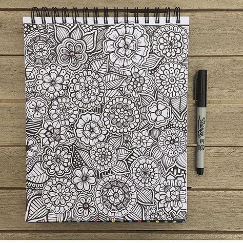 By @linesbylauren  1 like = 1 vote! by arts.compete Page Full Of Flowers Drawing, Full Page Doodle Art, Flower Drawing Full Page, Full Page Zentangle, Mandala Drawing Full Page, Doodle Art Full Page, Big Doodle Art, Whole Page Doodles, Doodle Full Page