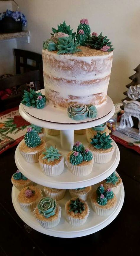 Succulent Cake And Cupcakes, Cacti Cake, Succulent First Birthday Party, Sweet 16 Cake And Cupcake Ideas, Cactus Theme Graduation Party, Taco About A Baby Cake, Succulent Birthday Party Ideas, Cactus Themed Birthday Party, Cactus First Birthday Girl