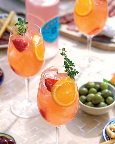 Amalfi Sunset Spritz Sunset Dinner Party, Summer Sunset Party, Seasoned Chickpeas, Italian Snacks, Italian Dinner Party, Sunset Party, Cocktail Names, Asparagus Pasta, Summer Brunch