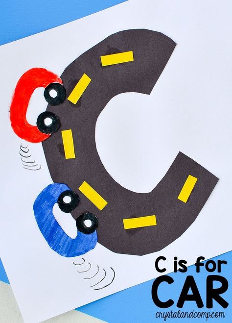 Letter of the week crafts are an excellent way to offer your kids preschool and early education activities at home.  C is for car is a super fun way to bring Preschool Language Arts Activities, C Is For Car, Letter Of The Week Crafts, Letter C Preschool, Letter Of The Week Preschool, Early Education Activities, Letter C Activities, Letter C Crafts, Preschool Language Arts