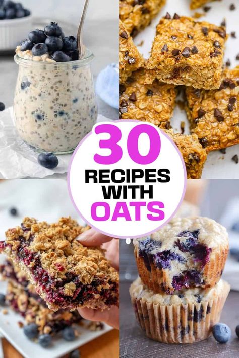 Calling all health-conscious dessert lovers! If you thought healthy eating meant sacrificing your favorite sweet treats, think again. Here’s 30 Delicious Healthy Oat Recipes for heart-healthy and delicious, nutritious oat recipes that prove you can indulge in dessert without feeling guilty. Including healthy overnight oats, easy oat bars and breakfast cookies with oats! Healthy Oat Snack Recipes, Healthy Desserts With Oats, Easy Recipes With Oats, Recipes With Quick Oats, Things To Make With Oats, Easy Oat Bars, Oat Desserts, Quick Oats Recipes, Healthy Oat Recipes