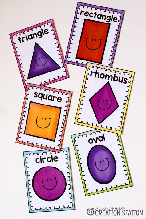 Shapes are a big part of every preschool math curriculum. And shapes are everywhere so finding them anywhere is very easy! These free shape math printables are a perfect addition to your preschool, pre-k and kindergarten math curriculum. Hands on activities will keep your learners engaged the entire time! #preschool #kindergarten #math #shapes Shape Cards Printable Free, Shape Posters Preschool Free Printable, Free Shape Printables, Shape Printables, Preschool Shapes, Shape Activities, Shapes Poster, Shapes Kindergarten, Teaching Shapes