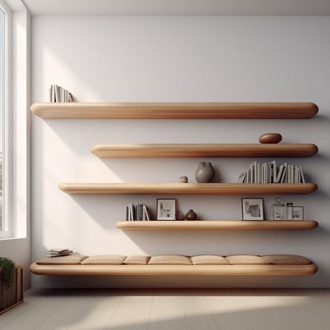 Wood Shelving Inspiration" Wood Shelf Diy, Monterey House, Wood Wall Shelves, Shelves For Kitchen, Decorative Wall Shelf, Wall Bench, Bookshelf Ideas, Terrace Furniture, Room Bookshelf