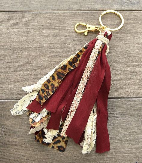 Burgundy Leopard Lace Tassel Keychain Boho Keychains Diy, Bandana Keychain, Diy Tassel Keychain, Tassel Keychain Diy, Bible Accessories, Bookmark Tassels, Purse Tassels, Bag Tassels, Ribbon Keychain